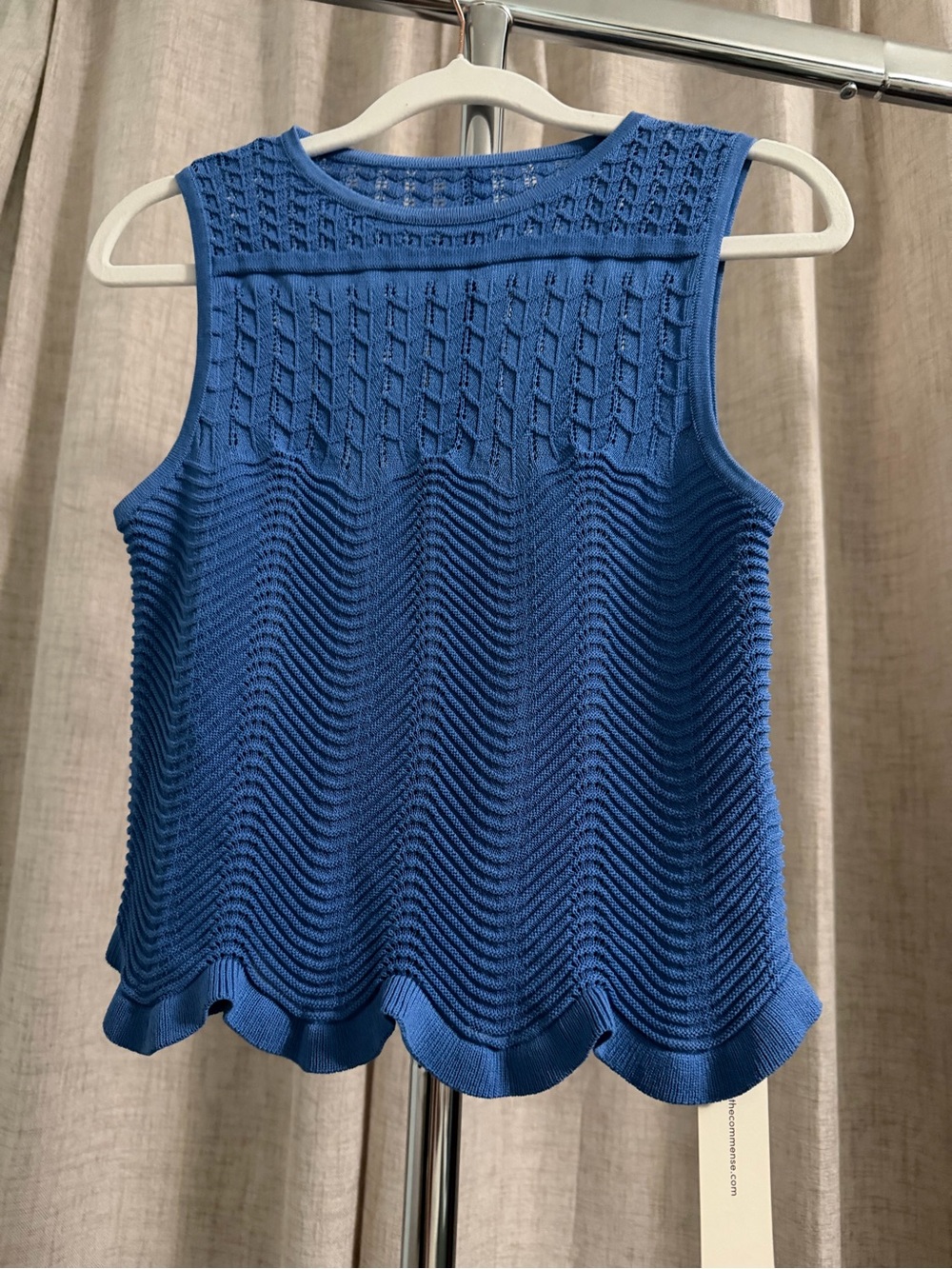 Commense Cobalt Blue Knit Scallop-Hem Tank